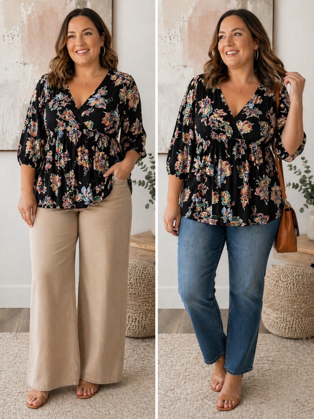 Hayden Black Floral Peplum Blouse